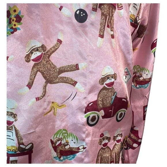 Nick & Nora Womens Pink Sock Monkey Pajama Top Size Large bowling TV  Car Poly - Picture 5 of 9